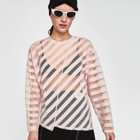 SOLD! ➳ Zara Sheer Striped Long Sleeve Blouse - Picture 7 of 8